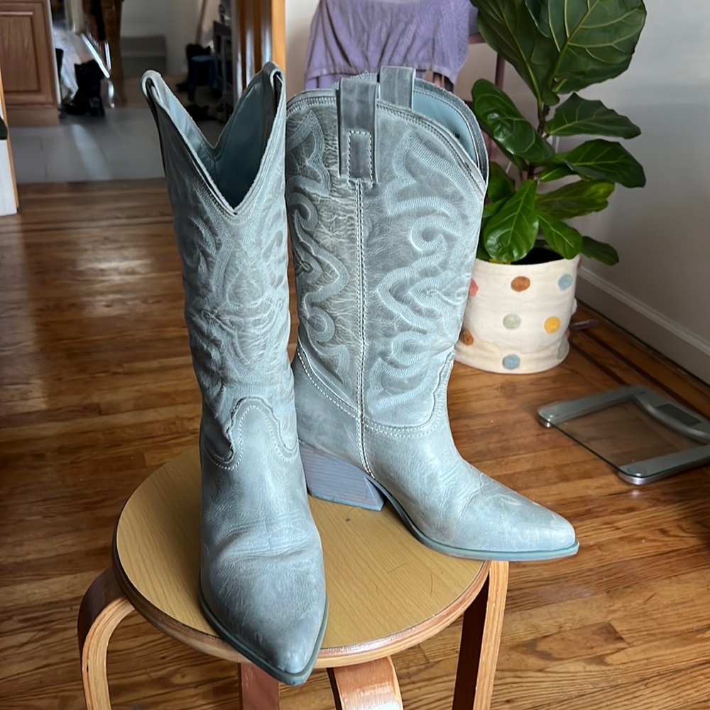Steve Madden Light Blue Western Heeled Boots
